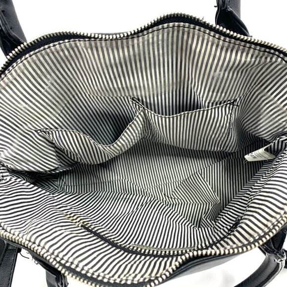 Christian Siriano Vegan Leather Satchel Black/White/Tan Stripe 16"W x 11” - Picture 10 of 11